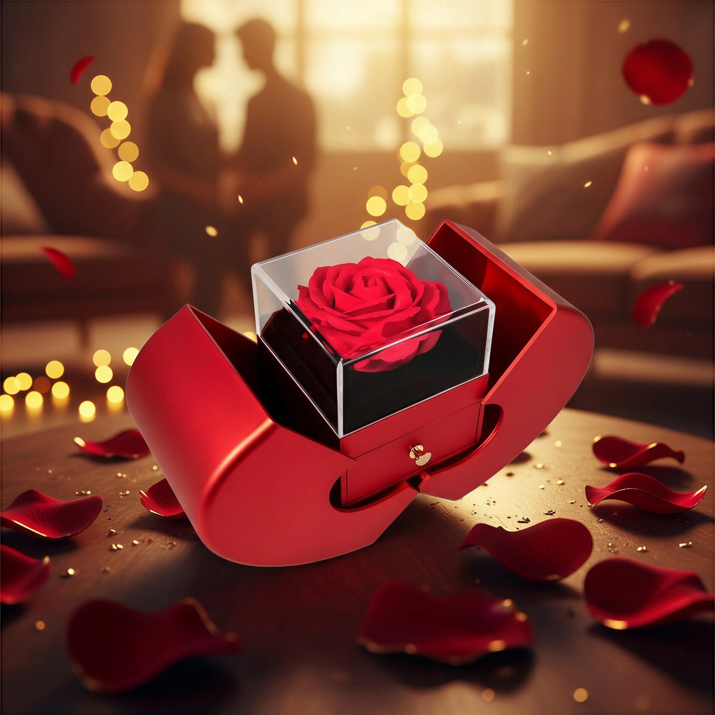 Forever Love Necklace with Red Heart Rose Box