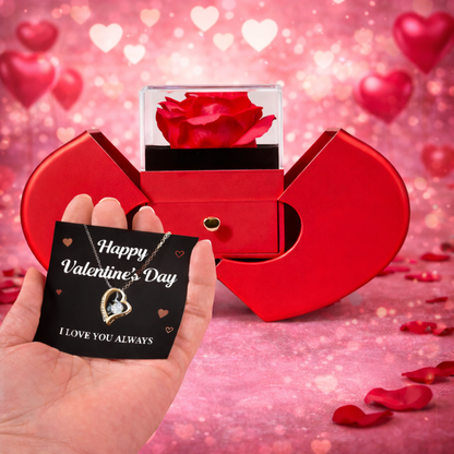 Forever Love Necklace with Red Heart Rose Box
