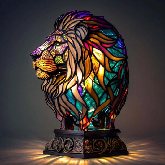 Minette – Lampe lion magique en verre coloré