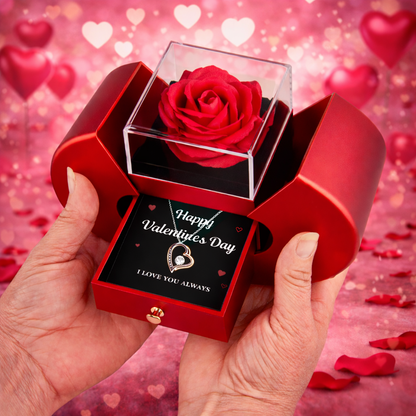Forever Love Necklace with Red Heart Rose Box